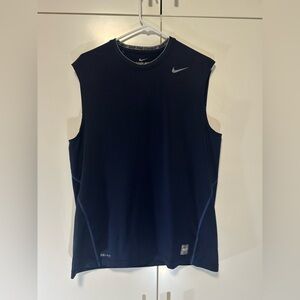 Nike Pro Combat Dri-Fit Shirt Men's L Navy Blue Sleeveless Fitted Athletic Tank